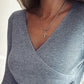 V Neck Ruched Side Button Decor Slim Fit Knit Sweater