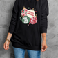 Black Floral Letter Christmas Ball Printed Crewneck Pullover Sweatshirt