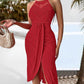 Halter Hollow out A Line Sleeveless Front Slit Ruched Maxi Dress Vacation Dress