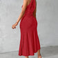 Halter Hollow out A Line Sleeveless Front Slit Ruched Maxi Dress Vacation Dress