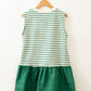 Green Stripe Sequin Clover Patched Contrast Skirt Patchwork Mini Dress