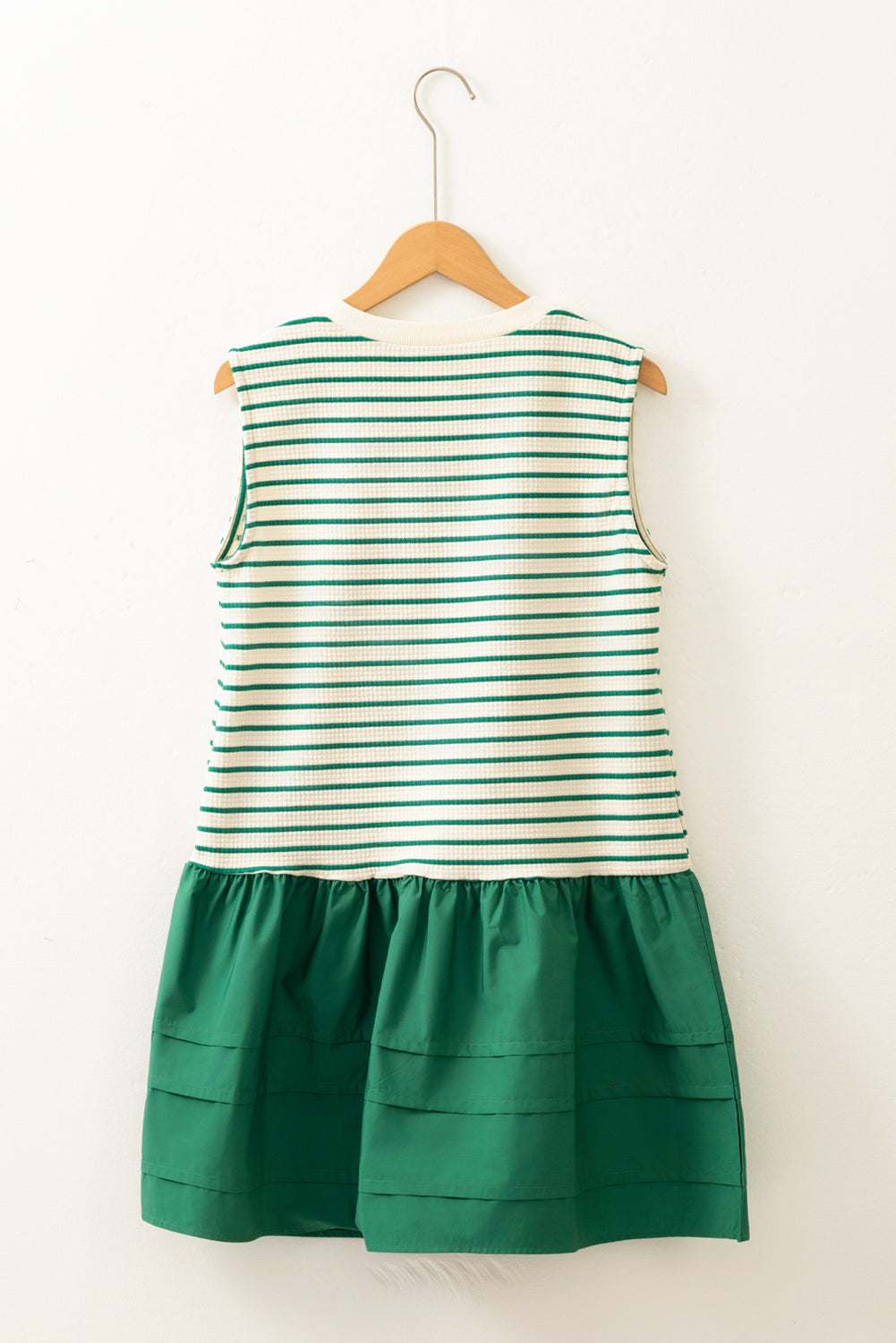 Green Stripe Sequin Clover Patched Contrast Skirt Patchwork Mini Dress