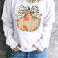 Beige Polka Dot Bow Knot Pumpkin Print Thanksgiving Sweatshirt