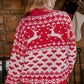 Fiery Red Merry Christmas Reindeer Heart Pattern High Neck Sweater