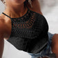 Jacquard Halter Lace Trim Sleeveless Tank Casual Slim Fit Knit Top