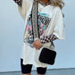 Black Checkered Pattern Mesh Mock Neck Long Sleeve Top