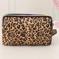 Brown Leopard Print PU Leather Wristlet Zipper Makeup Bag