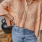 Apricot Pink Hollowed Knit 3/4 Dolman Sleeve Buttoned Collared Sweater