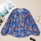 Blue Floral Print Batwing Sleeve Buttoned Loose Fit Shirt