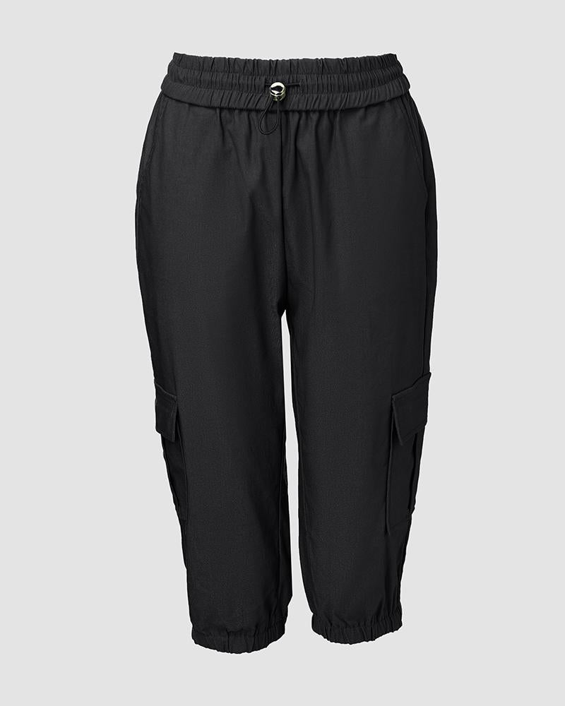 Side Pockets Drawstring Waist Cropped Cargo Pants