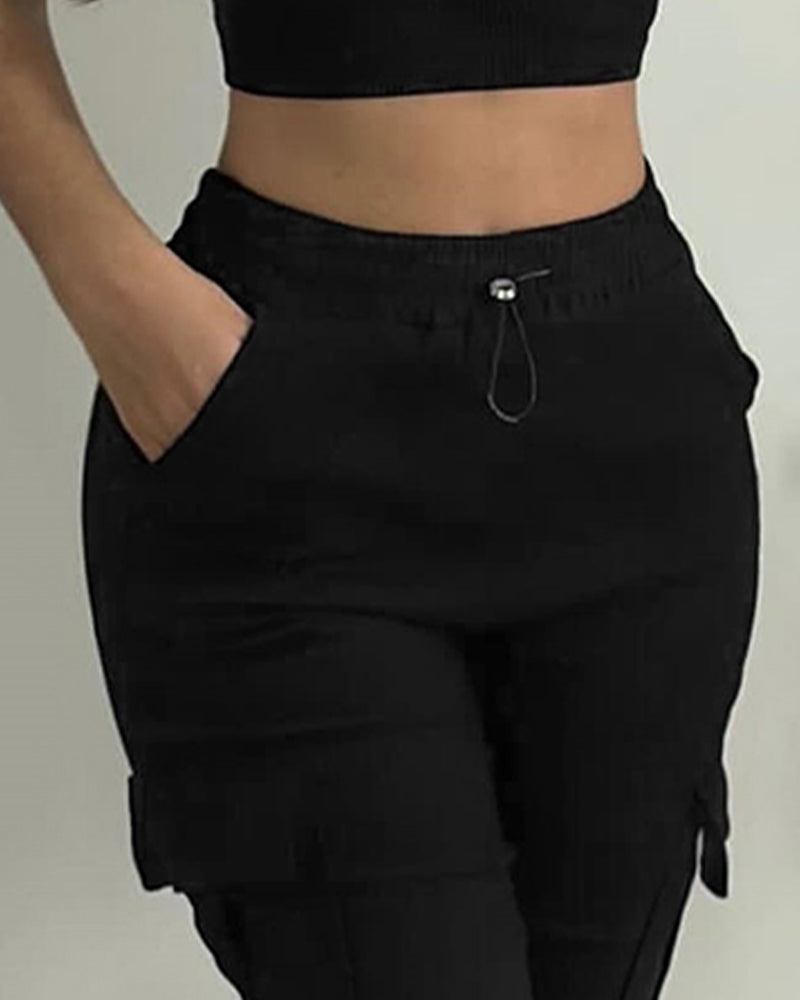 Side Pockets Drawstring Waist Cropped Cargo Pants