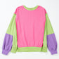 Pink Colorblock Exposed Seam Crewneck Casual Sweatshirt