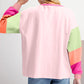 Pink Colorblock Patchwork Long Sleeve Loose Top