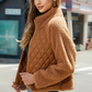 Chestnut Sherpa Plush Quilted Puffer Patchwork Zipped Coat