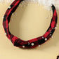 Red Dahlia Pearl Decor Christmas Plaid Knotted Headband