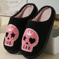 Black Halloween Skull Printed Plush Winter Home Slippers