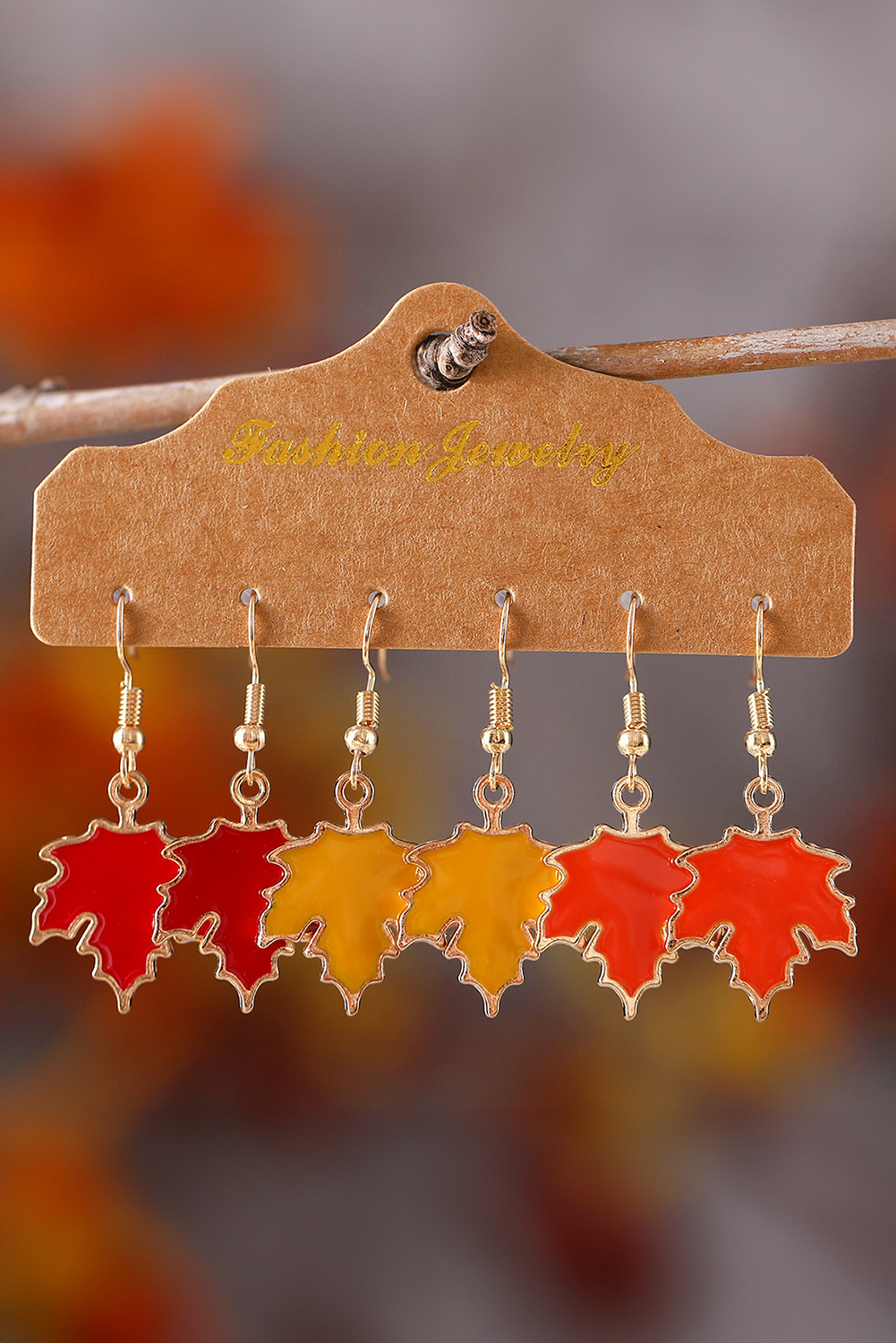 Orange 3 Pairs/Set Thanksgiving Maple Leaves Hook Dangle Earrings