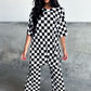 Black Checkered Print Half Sleeve Tunic Top and Flared Pants Set