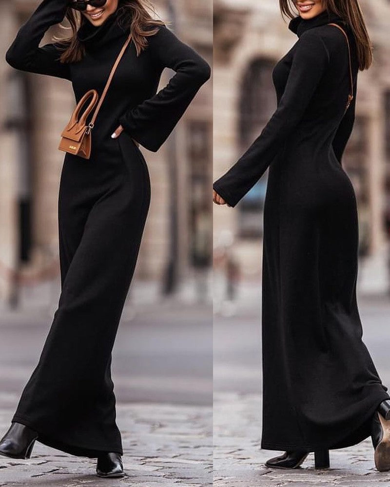 High Neck Bell Sleeve Maxi Dress