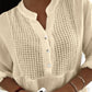 Roll Up Sleeve Hollow Out Shirt Button Front Casual Blouse Top