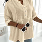 Roll Up Sleeve Hollow Out Shirt Button Front Casual Blouse Top