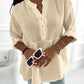 Roll Up Sleeve Hollow Out Shirt Button Front Casual Blouse Top