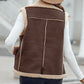 Pu Notched Collar Sleeveless Jacket Front Pocket Chain Fall and Winter Coat