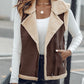 Pu Notched Collar Sleeveless Jacket Front Pocket Chain Fall and Winter Coat