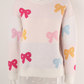 White Valentine Bow Print Crew Neck Drop Shoulder Sweater