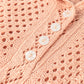 Apricot Pink Hollowed Knit 3/4 Dolman Sleeve Buttoned Collared Sweater