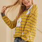 Yellow Stripe Daisy Floral Knitted Round Neck Sweater