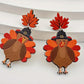 Racing Red Thanksgiving Turkey Leaf Pattern Dangle Earrings