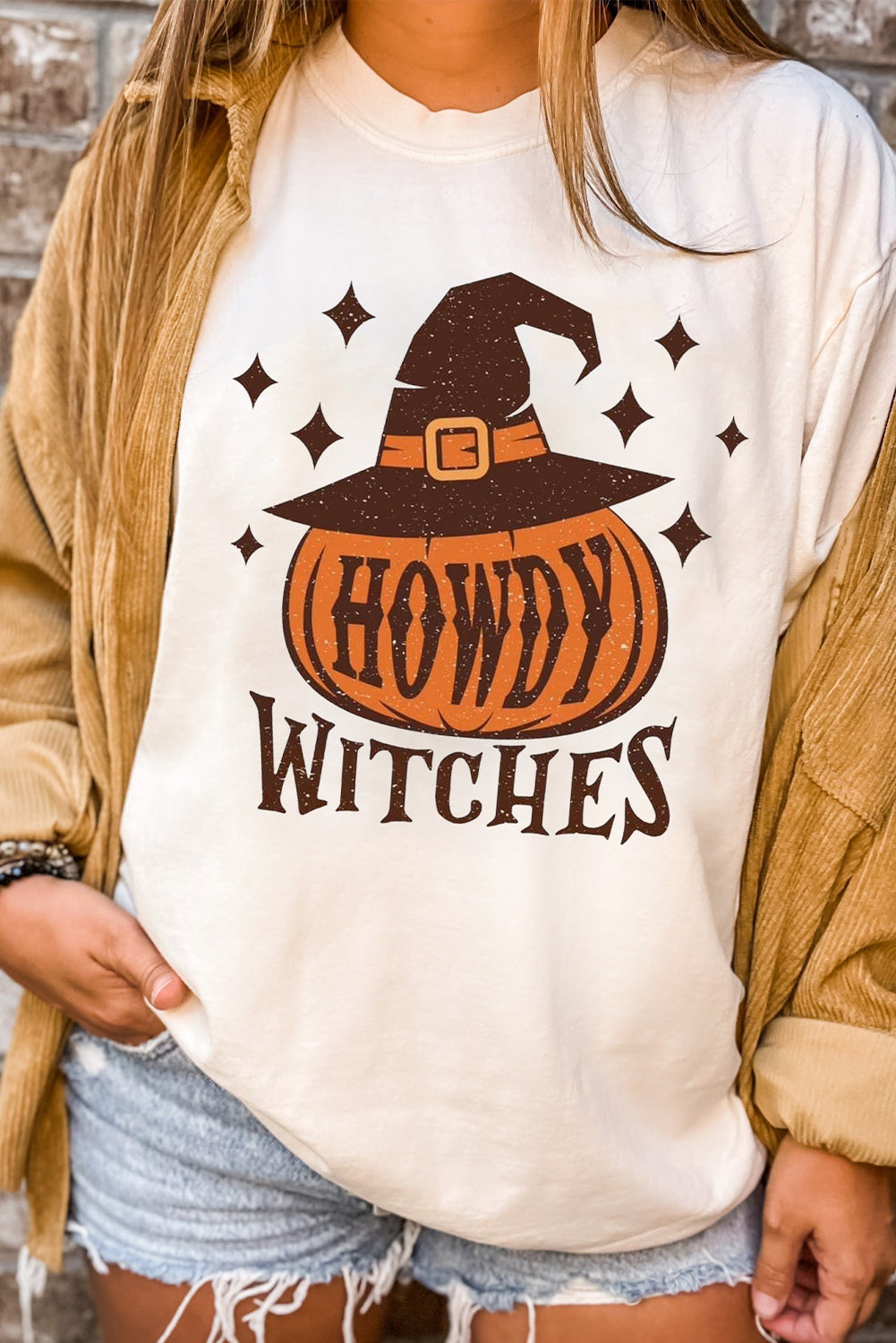 White HOWDY WITCHES Pumpkin Graphic Halloween T Shirt