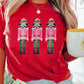 Red Sequined Christmas Nutcracker Pattern Crew Neck Graphic Tee