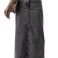 Dark Grey Denim Raw Hem Back Split High Waist Long Skirt