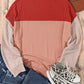 Fiery Red Color Block Long Sleeve Ribbed Loose Top