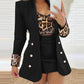 2 Piece Leopard Pattern Shawl Collar Long Sleeve Coat Contrast Sequin Top Work Suit Set