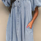 Myosotis Bubble Sleeve Square Neck Denim Babydoll Dress