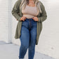 Seagrass Waffle Knit Drop Shoulder Open Front Pocketed Plus Size Cardigan