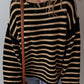 Black Stripe Drop Shoulder Round Neck Loose Sweater