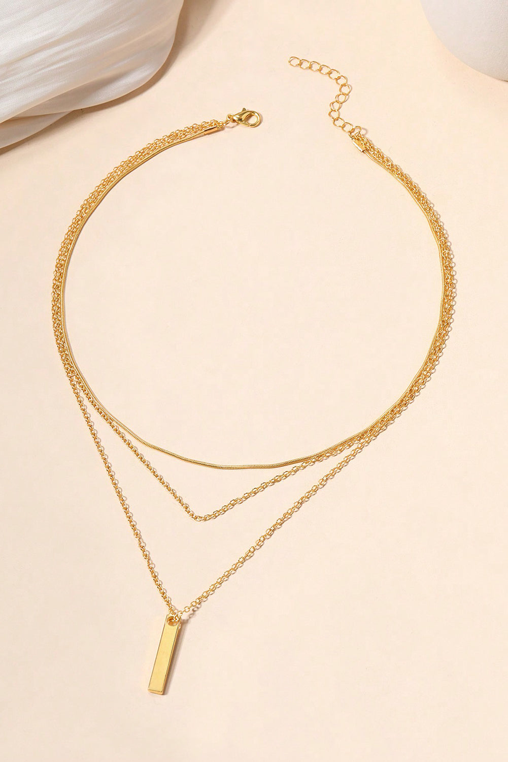 Gold Bar Pendant Layered Adjustable Chain Necklace