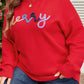 Fiery Red Tinsel merry Pattern Drop Shoulder Plus Size Sweater