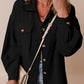 Black Corduroy Flap Pocket Button Up Shacket