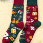 Racing Red Christmas Cartoon Pattern Color Block Tube Socks