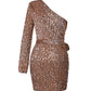 One Shoulder Sequin Tied Detail Bodycon Mini Dress