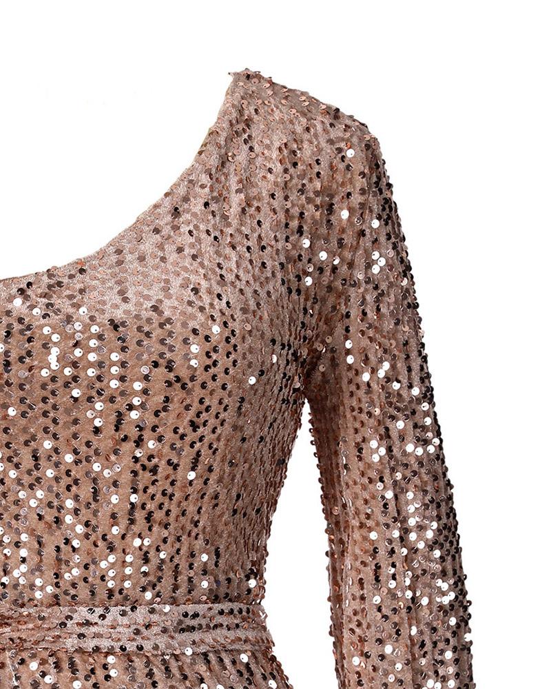 One Shoulder Sequin Tied Detail Bodycon Mini Dress