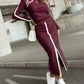 2 Piece O Neck Pullover Casual Top Slit Front Skirt Set Tracksuit