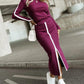 2 Piece O Neck Pullover Casual Top Slit Front Skirt Set Tracksuit