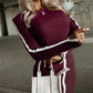 2 Piece O Neck Pullover Casual Top Slit Front Skirt Set Tracksuit