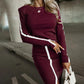 2 Piece O Neck Pullover Casual Top Slit Front Skirt Set Tracksuit